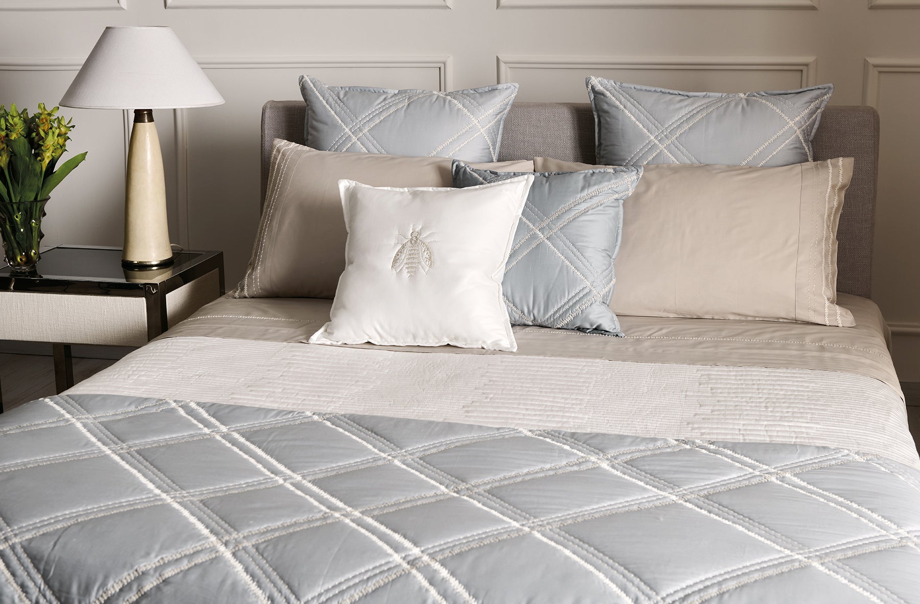 Quilt e trapunta Couture d’art con ricamo losanghe - Mastro Raphael