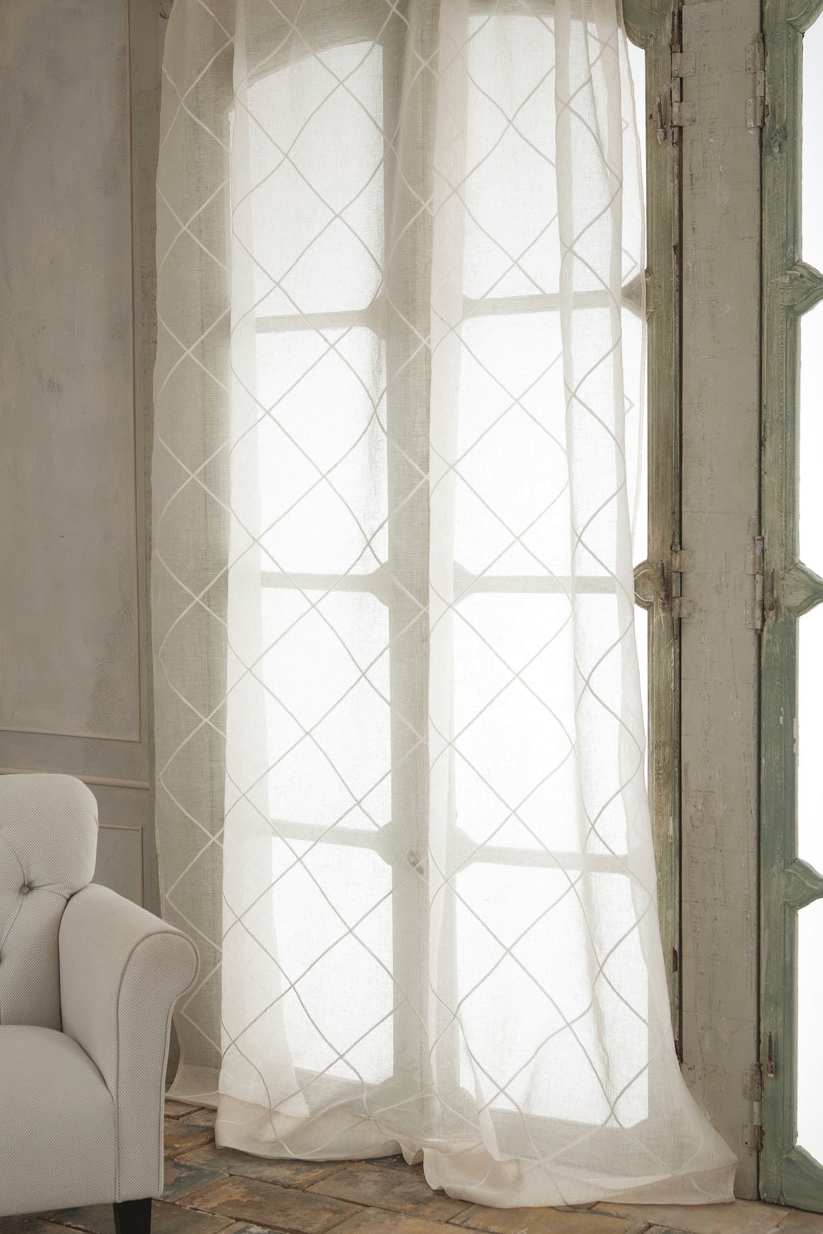 Curtain Quintessential lino ricamo rombi all over